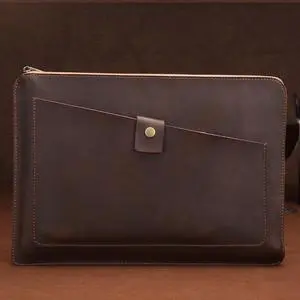 Universal Genuine Leather Business Laptop Tablet Zipper Bag For 13.3 inch and Below (Coffee)