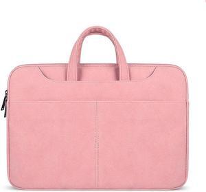 ST06S Waterproof PU Leather Zipper Hidden Portable Strap One-shoulder Handbag for 13.3 inch Laptops, with Magic Stick & Suitcase Belt (Pink)