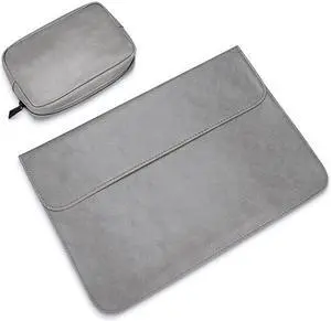 PU01S PU Leather Horizontal Invisible Magnetic Buckle Laptop Inner Bag for 15.4 inch laptops, with Small Bag (Grey)