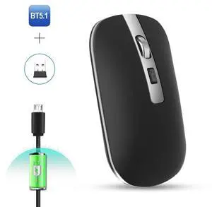 HXSJ M50 2.4GHZ 800,1200,1600dpi Three Gear Adjustment Dual-mode Wireless Mouse USB + Bluetooth 5.1 Rechargeable (Black)