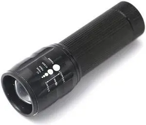 2 PCS Three-Speed Zoom LED Flashlight Mini Aluminum Flashlight (Black)