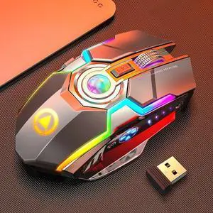 YINDIAO A5 2.4GHz 1600DPI 3-modes Adjustable Rechargeable RGB Light Wireless Silent Gaming Mouse (Grey)