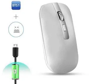 HXSJ M50 2.4GHZ 800,1200,1600dpi Three Gear Adjustment Dual-mode Wireless Mouse USB + Bluetooth 5.1 Rechargeable (Silver)