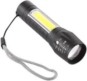 A2 USB Charging Waterproof Zoomable XPE + COB Flashlight with 3-Modes & Storage Box