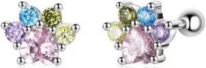 S925 Sterling Silver Color Zircon Cute Claw Ear Stud Women Earrings Color Zircon Cute Claw