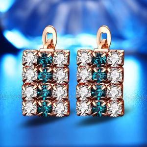 1 Pair Of 18 k Gold Rectangle Shape Sterling Silver Crystal Stud Earring For Women, 16*9 mm(Gold)