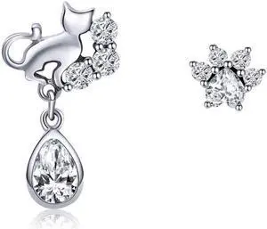 S925 Sterling Silver Cat Retro Earrings Female Earrings SCE424