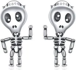 S925 Sterling Silver Cool Skeleton Man Ear Studs Women Earrings, Size:Skeleton Man
