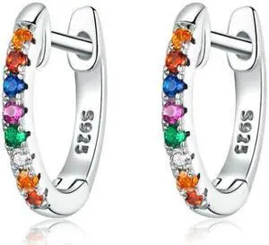 Sterling Silver Rainbow Earrings S925 Zircon Earrings White