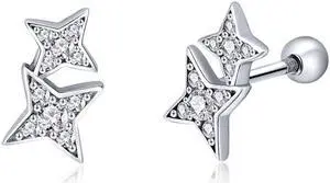 Sterling Silver Bright Star Style Diamond Earrings Female Earrings SCE432