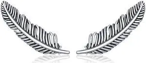 Retro Feather Earrings Sterling Silver Girls Earrings SCE865