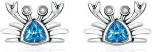 Little Crab S925 Sterling Silver Earrings with Gemstone Heart-shaped Earrings SCE413