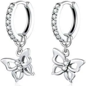 Butterfly S925 Sterling Silver Earrings Hollow Zircon Earrings SCE833