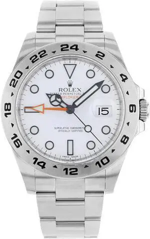 24 HOUR OUTER RING
RELIABLE IN HARSH ENVIRONMENTS
The Explorer II has an additional 24-hour display, and the dedicated hands cycle the dial every 24 hours, instead of the usual 12 hours, and point to