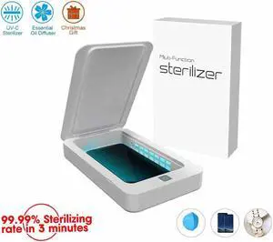 Portable Smart Phone Sterilizer, UV Cell Phone Sanitizer for Quick Cleaning & Disinfection, LED Aromatherapy Function Disinfector,Phone Cleaner Box with USB Charging for All Smart Phones