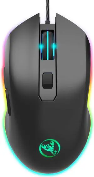 Mouse,HXSJ A866 USB 6400DPI Four-speed Adjustable RGB Light-emitting Wired Game Optical Mouse, Cable Length: 1.5m