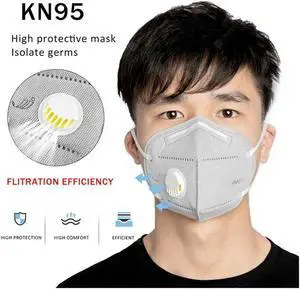 15PCS Reusable KN95 Mask 6-layers - Valved Face Mask Air Anti-Dust / Anti-Fog Mouth Respirator Windproof PM 2.5 Gray