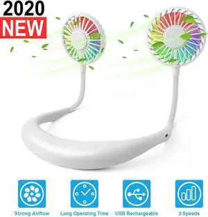 Portable Neck Hanging Fan,USB Mini Hand Free Wearable LED Fan Neckband Sport Fan With light USB Desktop Fan,3 Speeds,360 Degree Adjustment for Kids, Home Office Outdoor Travel …