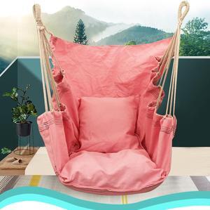 Chair Swing Hanging Hammock Chair with Pillow,Indoor & Outdoor Hanging Rope Swing Canvas Chair,Maximum Load 440 lb, Cotton Weave Hammock Chair for Patio, Porch, Bedroom