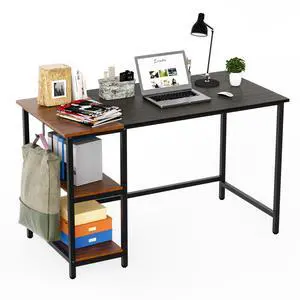 SANUME 47 inches Home Office Computer Desk Small Study Writing Desk with 2-Tier Industrial Morden Wooden Storage Shelf, Laptop Table with Splice Board(Black Brown Finish) SANUME 47 inches Home Office Computer Desk Small Study Writing Desk with 2-Tier Industrial Morden Wooden Storage Shelf, Laptop Table with Splice Board(Black Brown Finish)