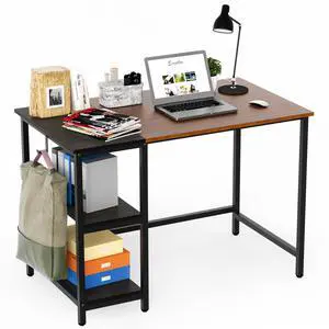 40 Inch Home Office Desk with Storage Shelves, Computer Desk with Monitor Stand and Headphone Hook, Industrial 2-Tone Small Writing Work Desk Study Table Walnut & White Walnut & White 40 Inch Home Office Desk with Storage Shelves, Computer Desk with Monitor Stand and Headphone Hook, Industrial 2-Tone Small Writing Work Desk Study Table Walnut & White Walnut & White