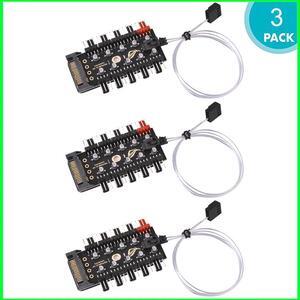 3PCS Computer Cable Connectors PWM Fan HUB Fan Speed Controller PC 1 to 10 4pin Fan Splitter Cable Adapter SATA Power for Mining