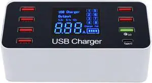 8 Port 8 A Charger Adapter Hub Quick Charge 3.0 USB Multi Port USB Charger Dock Station LCD Display, with Smart Identification,T