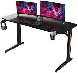 Computer Desk 55" E-Sports Gaming Desk E-Sports  Table with Large Size Ergonomic Surface and K-Shaped Heavy Duty Construction with Cup Holder Headphone Hook & 2 Cable Management Holes