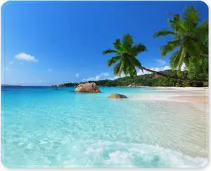 Mouse Pad 12 x 10 in Summer Beach Theme Computer Mouse Pad for Desk Premium-Textured Non-Slip Rubber Stitched Edges Waterproof Square Gaming Mouse Mat for Gaming Work Wireless Mice Blue