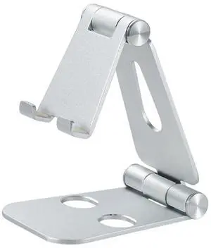 Adjustable Cell Phone Stand Aluminum Desktop Cellphone Stand with Anti-Slip Base and Convenient Charging Port Universal Mobile Phone Holders Stands Fits All Smart Phones, Silver