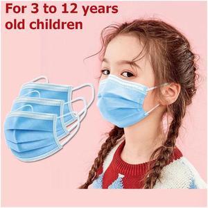 50 Pieces 3-Layer Disposable Face Masks for 3-12 Years Old Children -Protect Kids from Dust, Germs and Pollen Blue Kids Mask