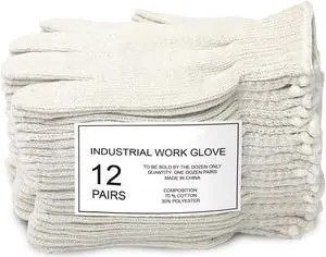 sakose Cotton Polyester String Knit Gloves Safety Work Gloves Heavyweight for Men & Women Warehouse,Light industry,Carton handling, Construction,12pairs,Natural white,Size L