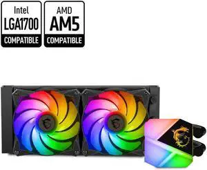 MSI MAG Series CORELIQUID C240 AIO Liquid CPU Cooler, 240mm Radiator, Dual 120mm ARGB PWM Fans, ARGB Lighting Controlled by Software LGA 1700 Ready / AM5 Compatible