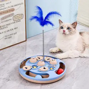 Cat Slow Feeder Interactive Cat Toy with Feather Wand, Puzzle Treat Dispenser, Circular Track Ball Game Cat Slow Feeder Interactive Cat Toy with Feather Wand, Puzzle Treat Dispenser, Circular Track Ball Game