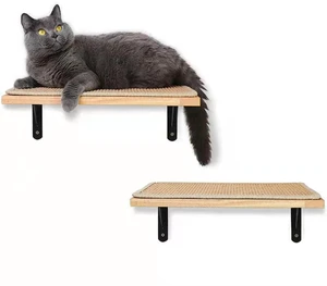 2 Pieces Cat Hammock Wall Mounted Floating Wall Shelf with Cat Scratching Mat Thick Solid Wood Cat Tree for Cat 2 Pieces Cat Hammock Wall Mounted Floating Wall Shelf with Cat Scratching Mat Thick Solid Wood Cat Tree for Cat