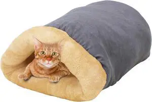 GOOPAWS 4 in 1 Self Warming Burrow Covered Cat & Dog Bed, Pet Hideway Sleeping Cuddle Cave