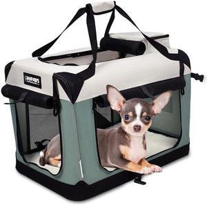 Jespet & GOOPAWS Soft Dog Crate, 3 Door Soft Sided Folding Kennel, 24inches, Shale Green