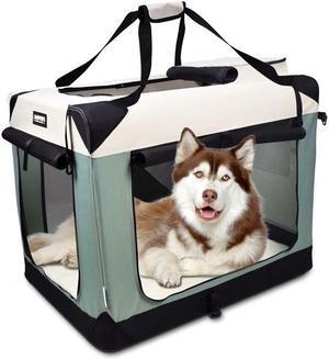Jespet & GOOPAWS Soft Dog Crate, 3 Door Soft Sided Folding Kennel, 36inches, Shale Green