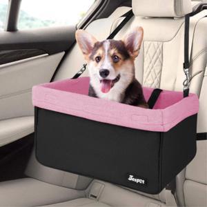 GOOPAWS Car Travel Dog Booster Seat, Elevated Pet Bed for Cars, Portable Pet Car Seat Travel Carrier with Seat Belt for 24lbs Pets