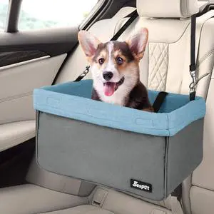 GOOPAWS Car Travel Dog Booster Seat, Elevated Pet Bed for Cars, Portable Pet Car Seat Travel Carrier with Seat Belt for 24lbs Pets