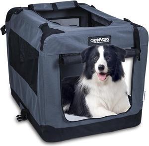 Jespet Folding Soft Pet Crates Kennel, 3-Door Indoor & Outdoor Collapsible Dog Crate, Travel Pet Carrier with Straps and Fleece Mat for Dogs Cats, Rabbits