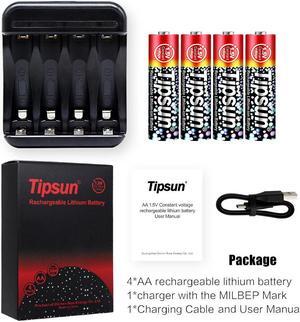 TIPSUN AA 1.5V 3000mWh Lithium Rechargeable Batteries USB Charger
