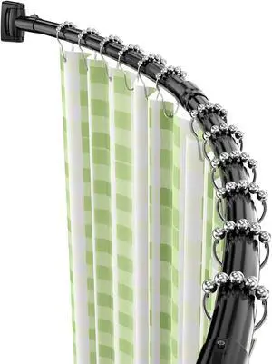 Curved Shower Curtain Rod, Adjustable Stainless Steel Telescopic Shower Rod for Bathroom, Bathtub, Cloakroom, Dressing Room Etc. ( 35-63 inch ) Black