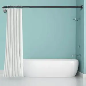 Misounda L-Shaped Shower Curtain Rod, Adjustable Telescoping Corner Shower Rod, No drilling, 304 Stainless Steel 27.6"-39.3"x43.3"-67" for Bathroom, Tub, Cloakroom- Black