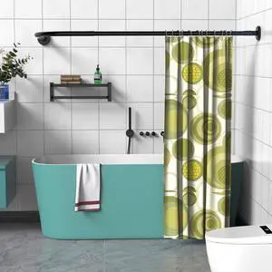 Misounda L Shaped Shower Curtain Rod Adjustable Corner Shower Rods Drilling Install Stainless Steel With 24 Shower Rings For Bathroom,Bathtub,Clothing Store- (27.5-39.4×35.4-47.2 inch)Black