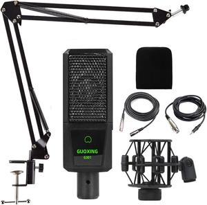 XLR Condenser Microphone Bundle, Professional Cardioid Studio Mic Kit with Adjustable Mic Suspension Scissor Arm, Shock Mount for Recording, Podcasting, Voice Over, Streaming, Home Studio, YouTube
