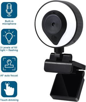 1080P HD Webcam for PC, Built in Adjustable Ring Light and Mic,Auto Focus Web Camera for Skype, Streaming, Teleconference etc.