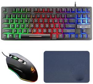 87 Keys Gaming Keyboard and Backlit Mouse Combo, USB Wired Rainbow Backlit Keyboard and Wired Mouse for Laptop PC Computer Game and Work