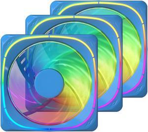 Vetroo 3-Pack CF120 Case Fan 120mm 5V 3 PIN Addressable RGB MB Sync PC Cooling Fan W/ Blue Fan Frame for Radiator / CPU Cooler / Computer Case