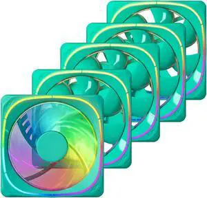 Vetroo 5-Pack CF120 Case Fan 120mm 5V 3 PIN Addressable RGB MB Sync PC Cooling Fan W/ Green Fan Frame for Radiator / CPU Cooler / Computer Case
